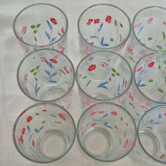 Vintage Floral Glass Tumbler Set - Red, Green, Blue - Picture 13 of 16